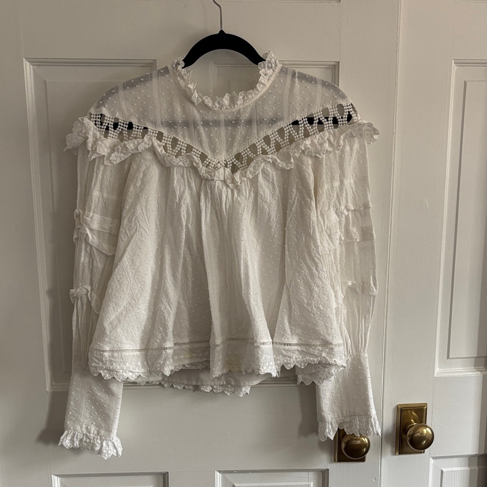Women’s Elliatt white ruffled blouse, size M